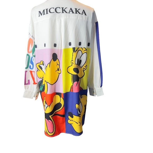 # A223  Nancy  Pluto Cartoon  Print Shirt Dress Disney  White Multi  NWT  S - Picture 5 of 12